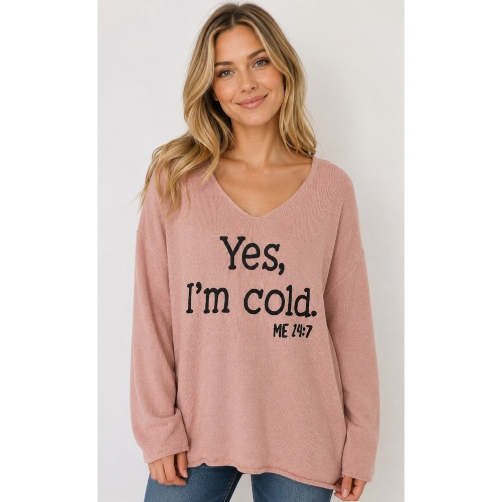 Knit Sweater Oversized Yes I'm Cold. Me 24/7 Pink V Neck Womens Large